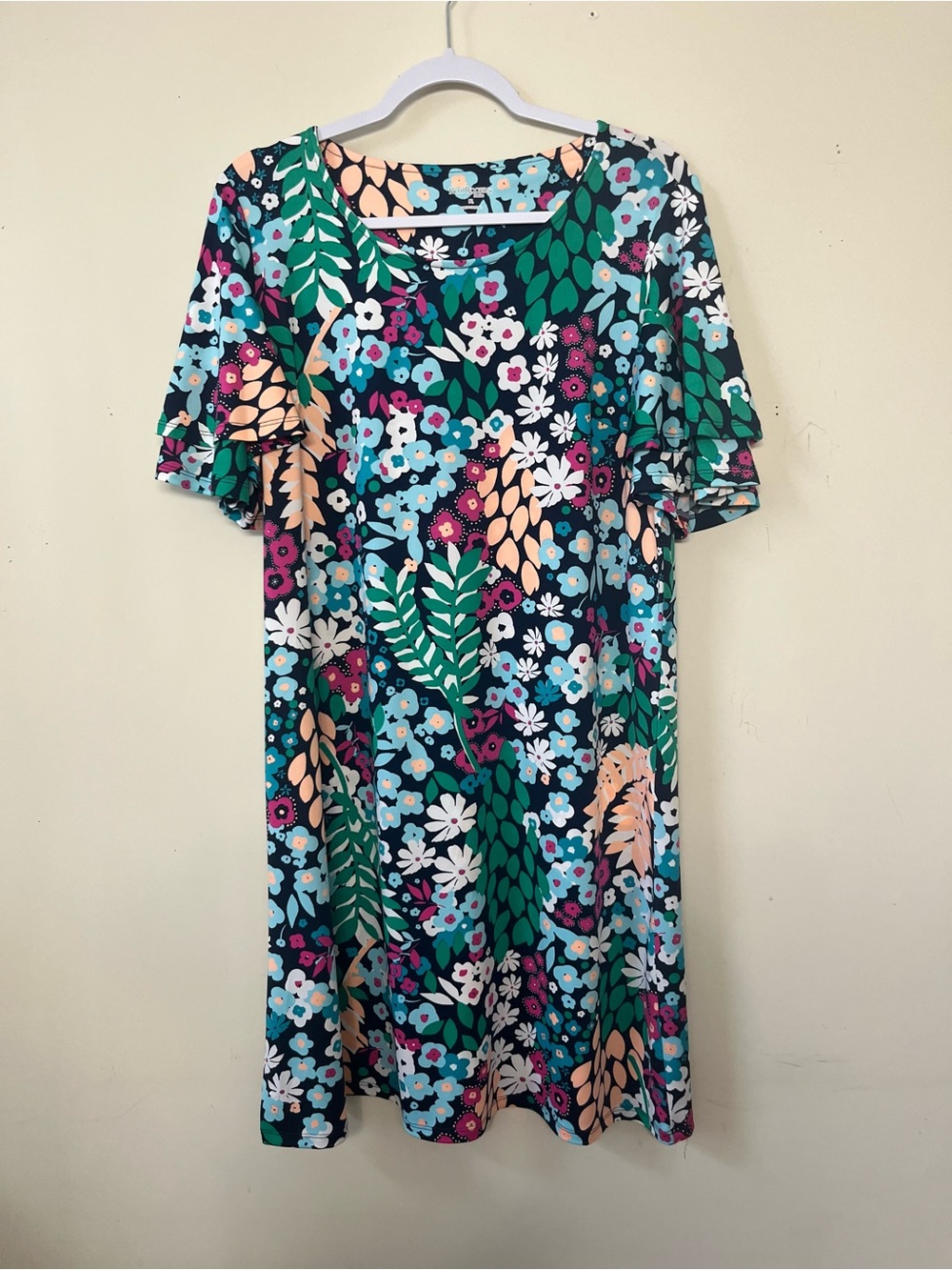 Kim Rogers Navy Floral Flutter Sleeve Mini Dress